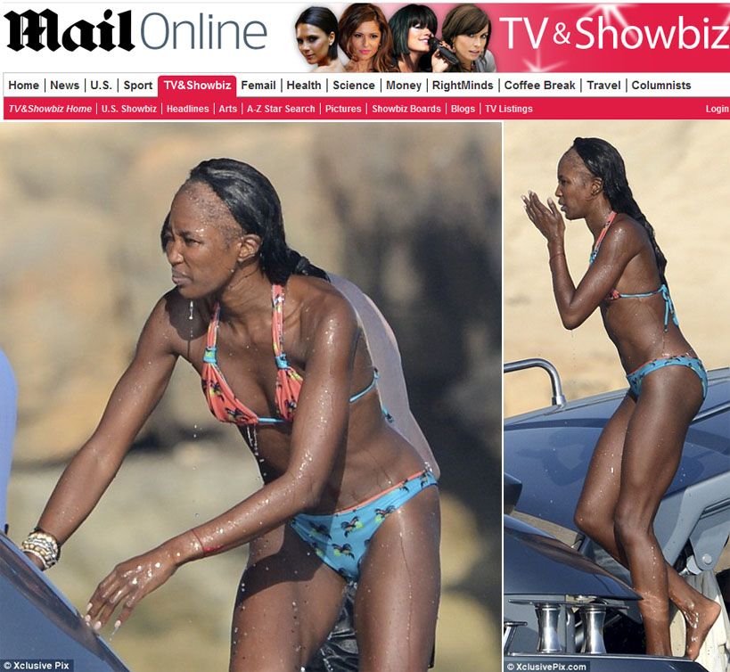 Naomi Campbell: careca após agressão aos cabelos / Reprodução/Daily Mail