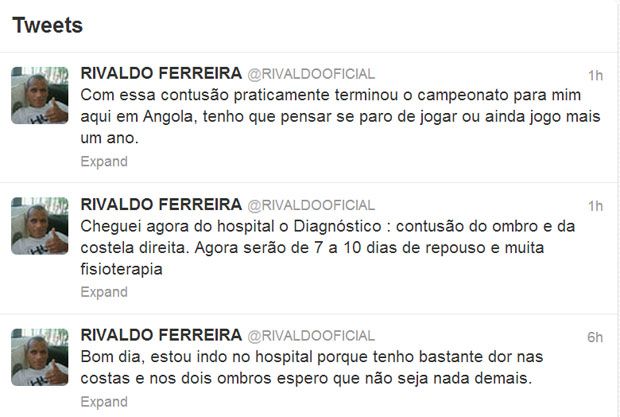 Rivaldo anuncia contusão pelo Twitter