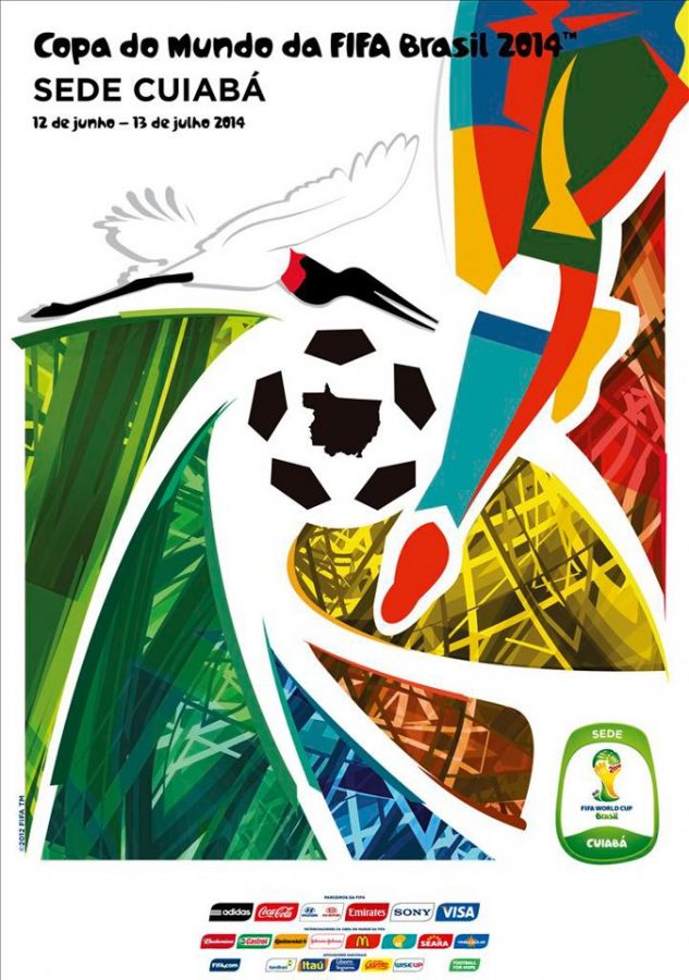 Tuiuiú, ave símbolo do Pantanal, está representado por Cuiabá. O futebol é representado pela bola nos pés do jogador