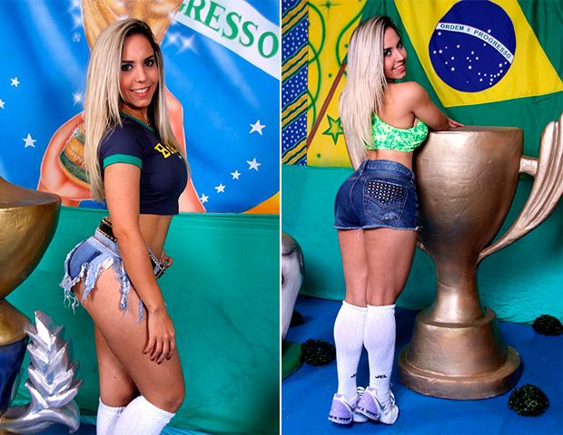 Mulher Melão faz ensaio sobre o tema da Copa no Brasil