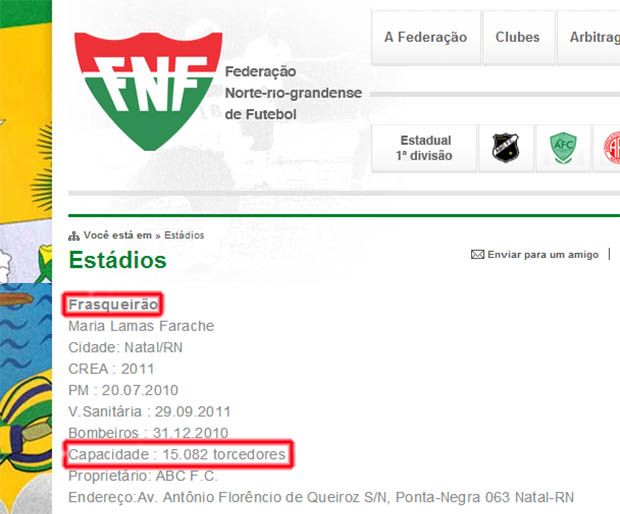 Site da FNF com a ficha do Frasqueirão