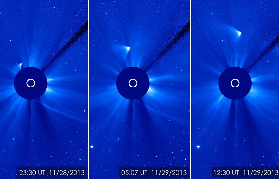 Sequência mostra o que pode ser os restos do comete ISON após passar pelo sol / ESA/NASA/SOHO/GSFC