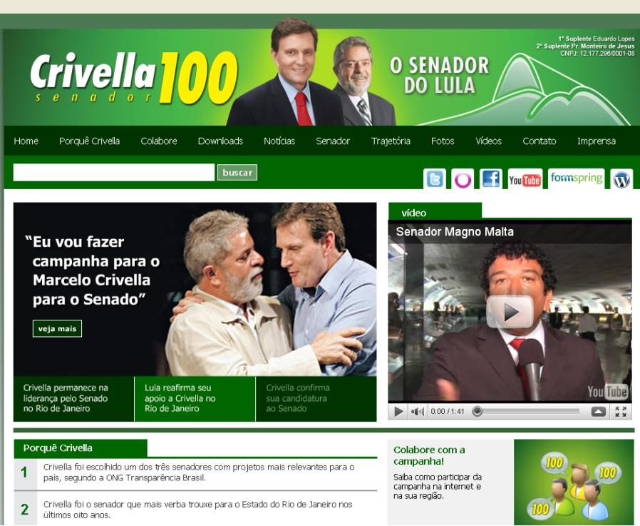Em seu site de campanha, Marcelo Crivella utiliza a imagem do predente Lula