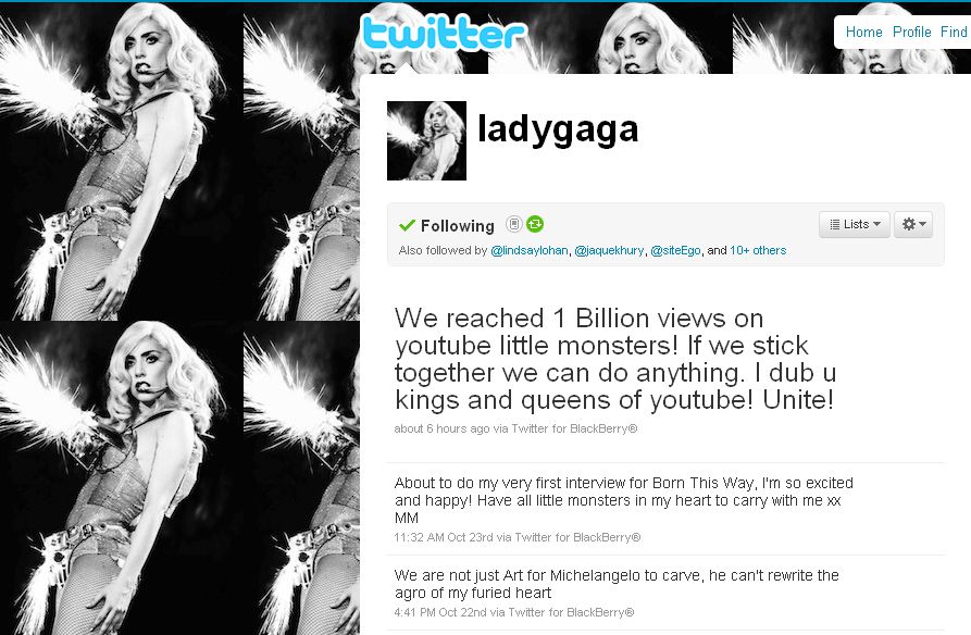 Lady Gaga celebra sua conquista no Twitter