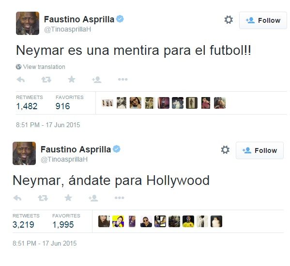 Asprilla não poupou críticas ao atacante Neymar