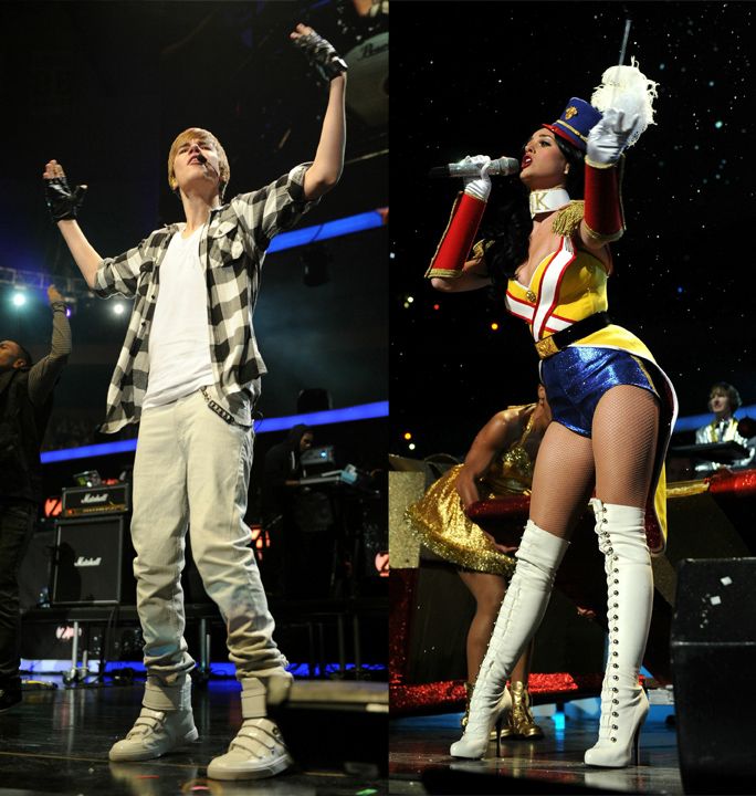 Justin Bieber e Katy Perry durante os shows