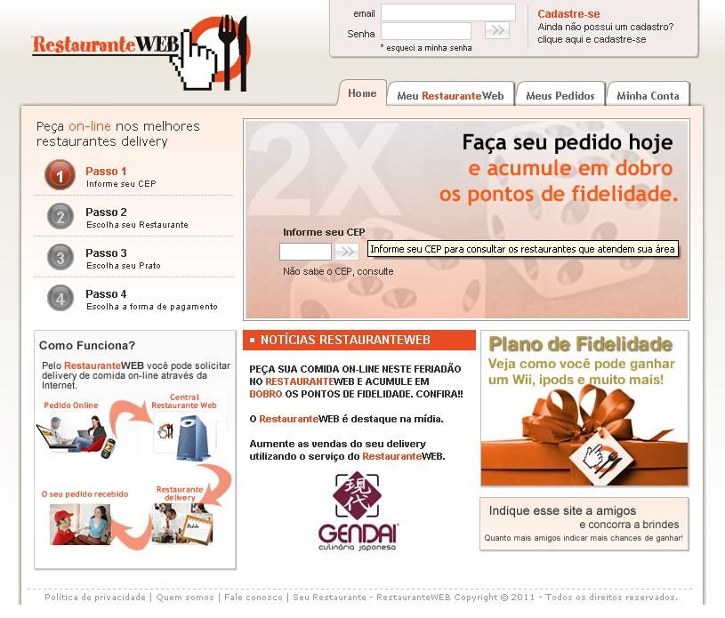 Considerado uma pra?a de alimenta??o virtual, o Restaurante Web tem mais de mil restaurantes cadastrados
