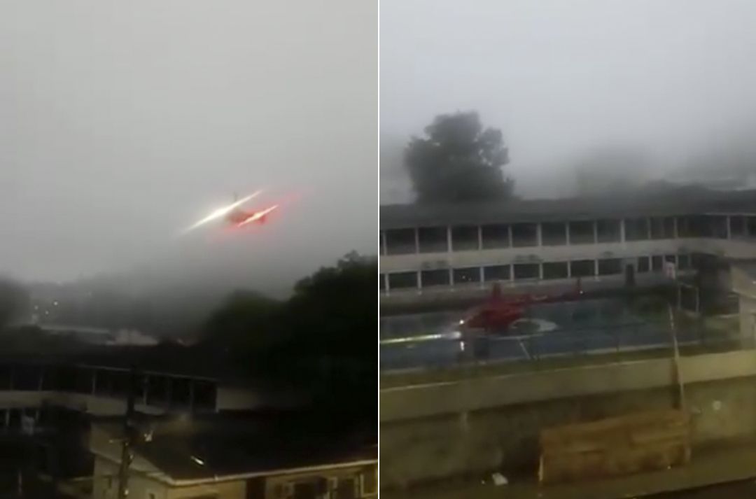 Helicóptero faz pouso forçado em quadra de escola no RJ; assista