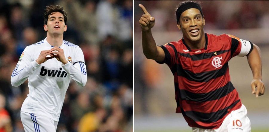 Kaká e Ronaldinho são os únicos brasileiros na lista, mas somados não chegam ao valor recebido por Tiger Woods e Kobe Bryant / Pierre Philippe Marcou/AFP e Maurício Val/VIPCOMM