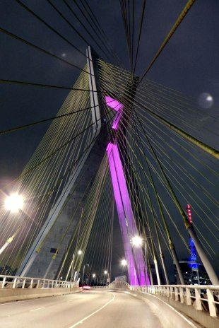 Ponte Estaiada também aderiu à campanha e ficou da cor rosa