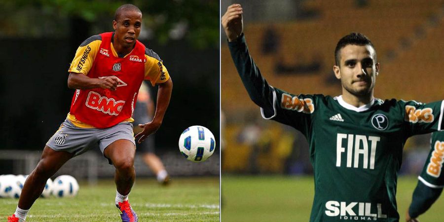 Os atacantes Borges e Maikon Leite estarão na tela da Band na tarde deste domingo / Ricardo Saibun/Santos FC e Márcio Fernandez/AE