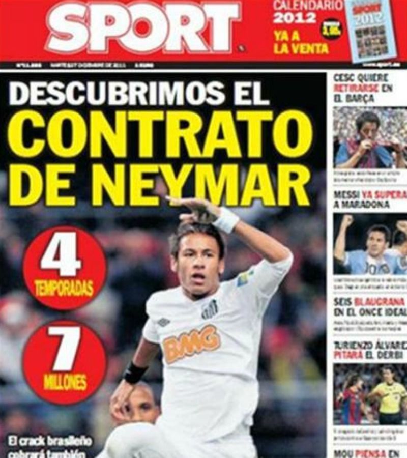 Jornal Sport estampa manchete com divulgação do contrato de Neymar / Divulgação/Sport