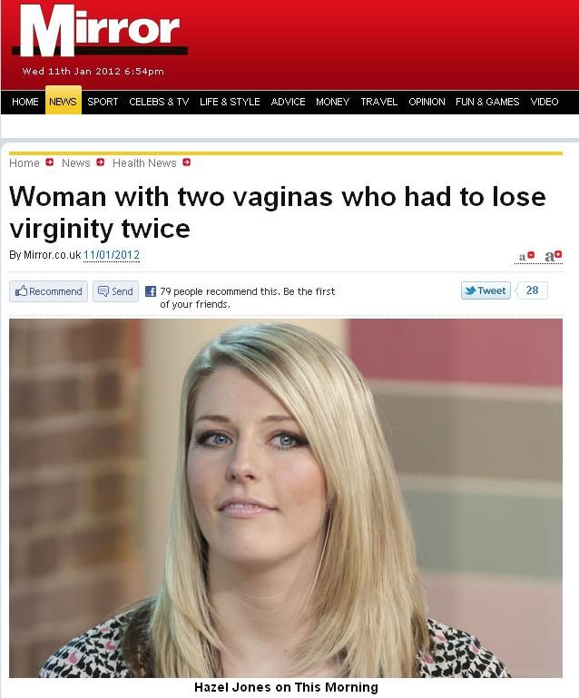 Mulher com duas vaginas dá entrevista a programa de TV / Reprodução/Mirror