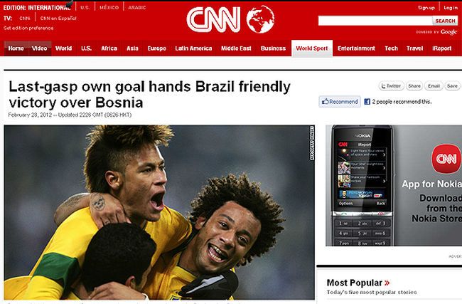 CNN destacou que a vitória do Brasil saiu graças a um gol contra / Reprodução/CNN