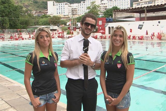 Felipe Andreoli e as gêmeas do nado sincronizado Bia e Branca