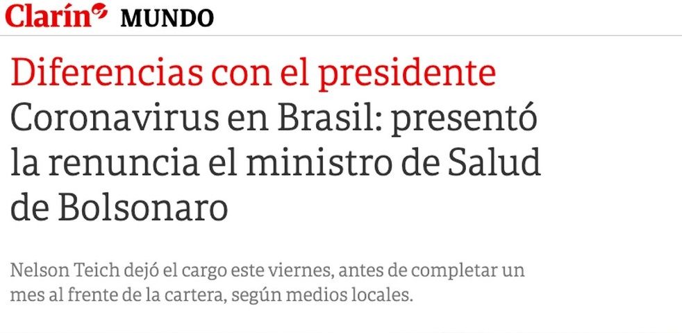 Clarin repercute saída de Teich