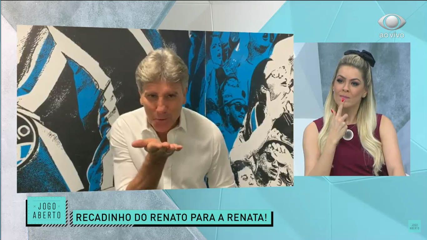 Zoeira com Renata Fan tem cebolinha e beijo de Renato Gaúcho